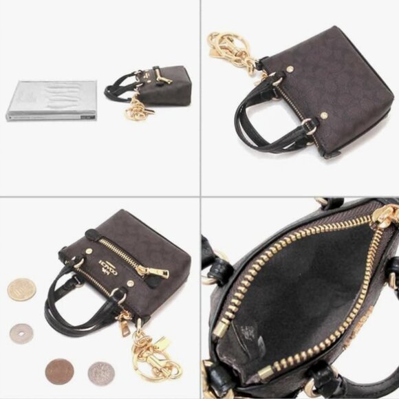 COACH Mini Gallery Tote Bag Charm In Signature Canvas NWT - Picture 4 of 5